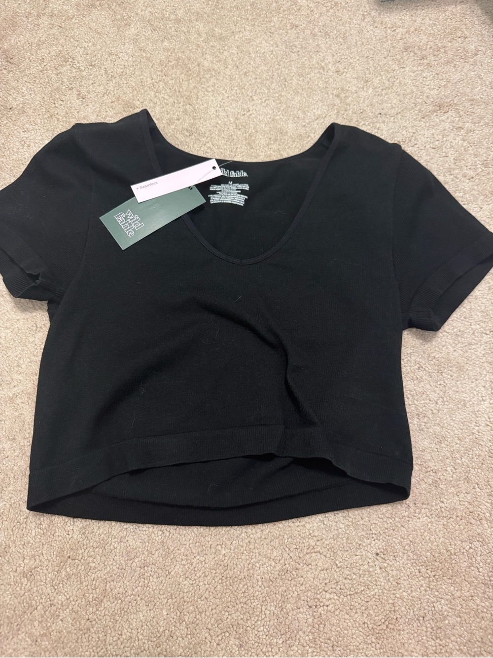 wild fable Black Ribbed Scoop-Neck Crop Top